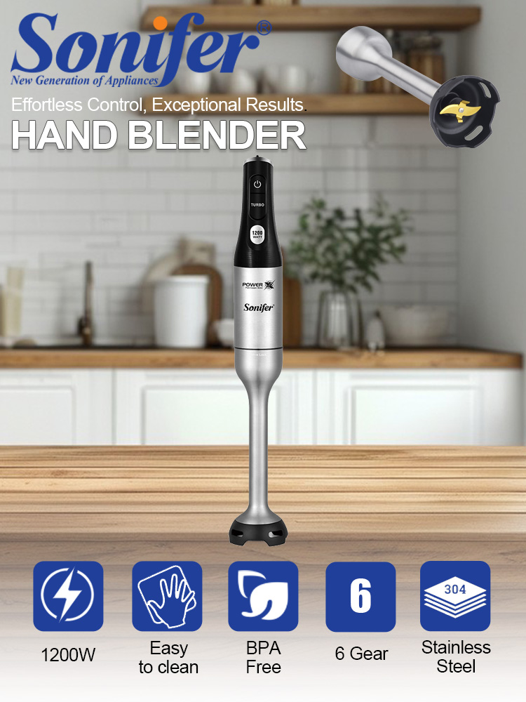 Meal Prep Smoothies - Mixeur Plongeant Sonifer SF-8184 1200W, 6