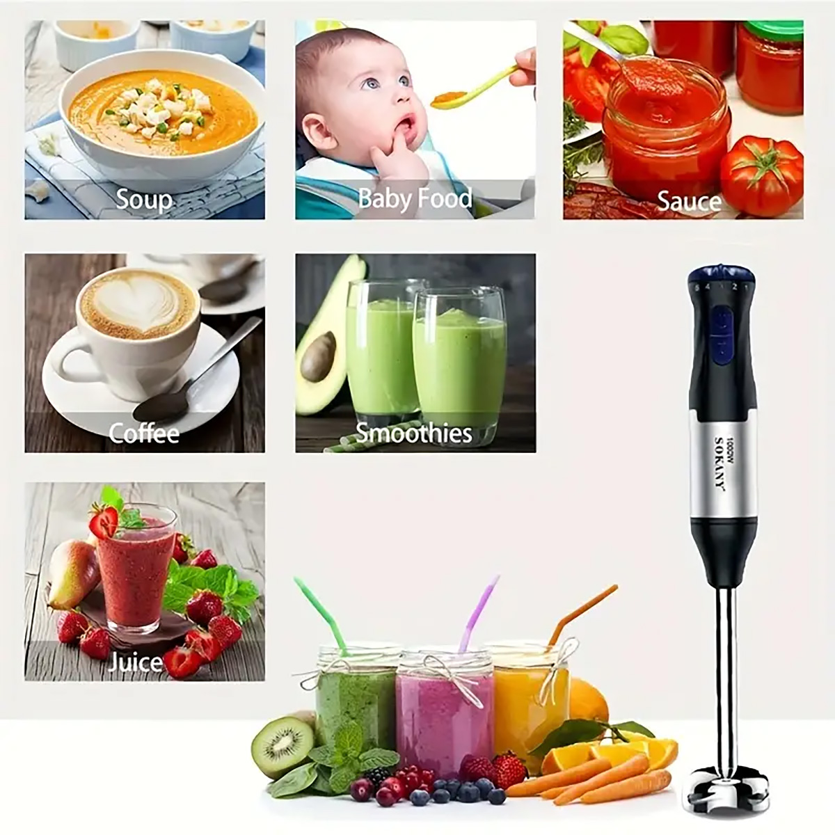 Mixeur manuel 4 en 1 de 1000W, - Meal Prep Smoothies avis et prix